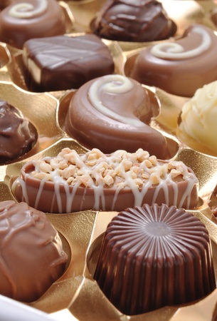 Close up of swiss chocolates in a box.の写真素材