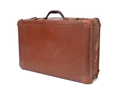 Antique suitcase isolated on white background の写真素材
