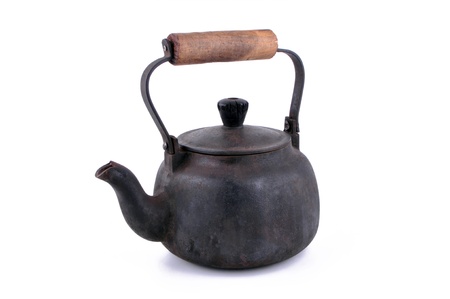 Antique kettle pot made of iron の写真素材