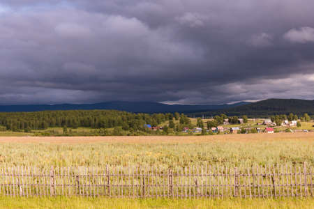 Evening in Russia with houses at afternoon, Bashkortostan