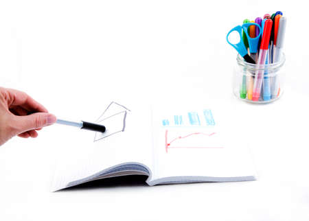 Hand drawing graph with marker on white backgroundの写真素材