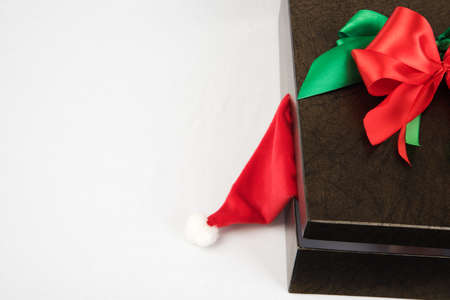 Brown Box with presents and colorfull bowsの写真素材