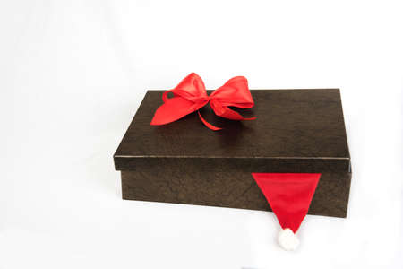 Brown Box with presents and colorfull bowの写真素材