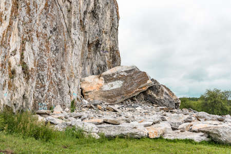 Flet mountain with rocks on a grass in Arsk Ural Mountainsの写真素材
