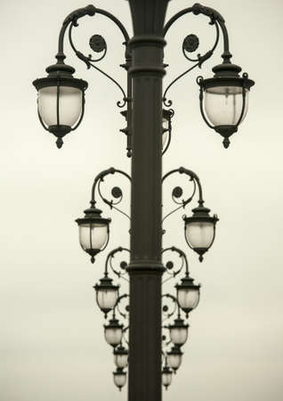 Garland lights on bridge near Cathedral of Christ The Savior, Moscow, Russiaの写真素材