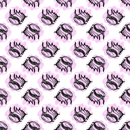 Doodles seashells colorful seamless pattern for background.のイラスト素材