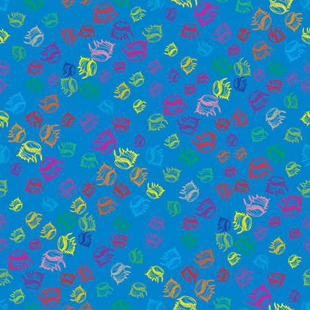 Doodles seashells colorful seamless pattern for background.のイラスト素材
