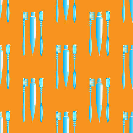 Toothbrush and toothpaste shining on orange background seamless patternのイラスト素材