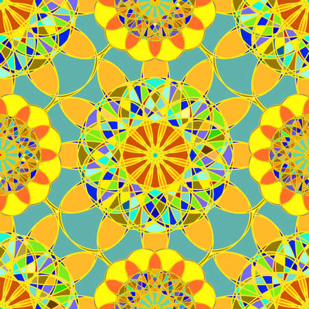 Fractal geometric seamless pattern in orange and blue colors.のイラスト素材