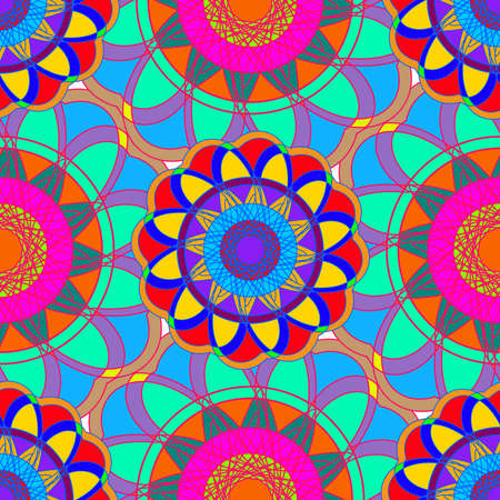 Geometric multicolor fractal mandala seamless pattern for background.のイラスト素材