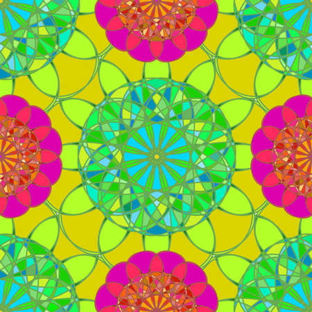Amazing fractal diamond on a background of green-orange leaves seamless pattern.のイラスト素材