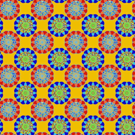 Amazing coloful stained glass kaleidoscope on a background of leaves seamless pattern for new design.のイラスト素材