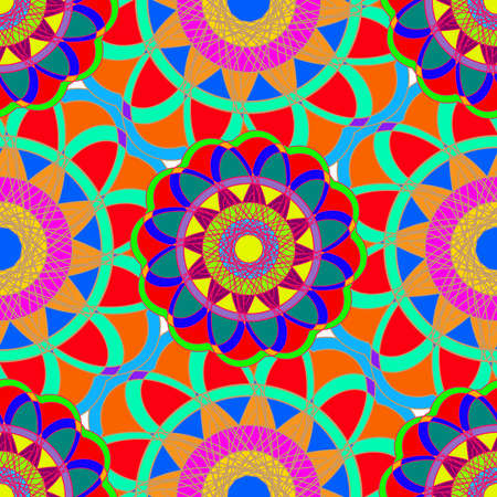 Geometric multicolor fractal mandala seamless pattern for background.のイラスト素材