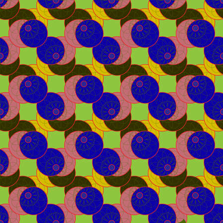 Amazing colorful fractal flower on four symmetric circle seamless pattern for background.のイラスト素材