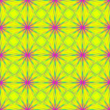 Abstract seamless pattern with multibeam furry fractal star on a bright yellow background.のイラスト素材