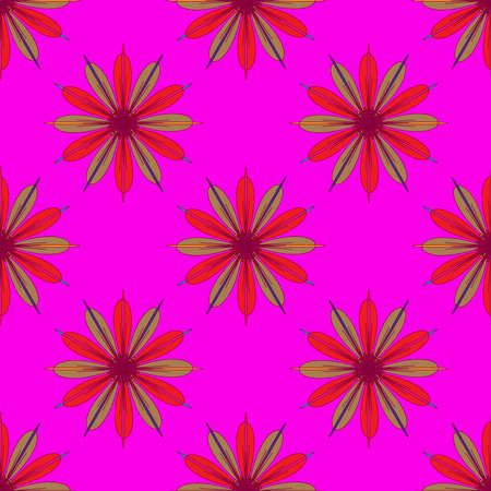 Fractal flower seamless pattern on pink background.のイラスト素材
