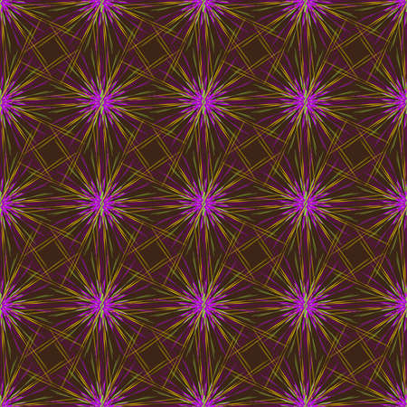 Abstract seamless pattern with multibeam furry fractal star on a dark brown background.のイラスト素材