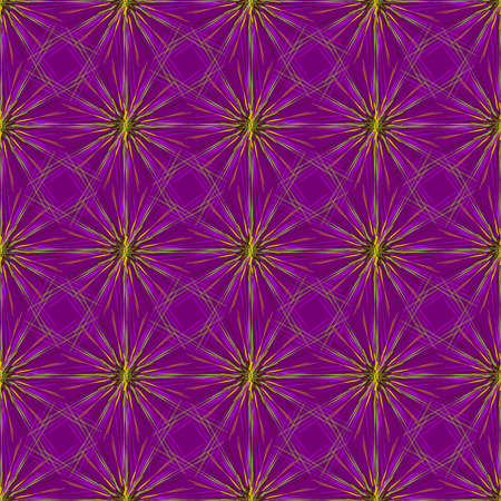 Abstract seamless pattern with multibeam furry fractal star on a dark violet background.のイラスト素材