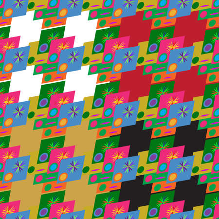 Set of four abstract geometric seamless pattern on color background.のイラスト素材