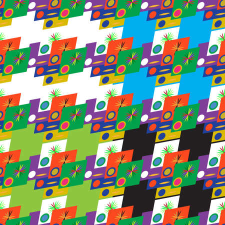 Set of four abstract geometric seamless pattern on color background.のイラスト素材