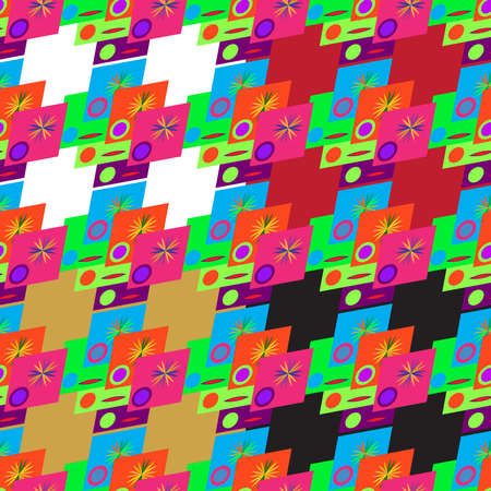 Set of four abstract geometric seamless pattern on color background.のイラスト素材