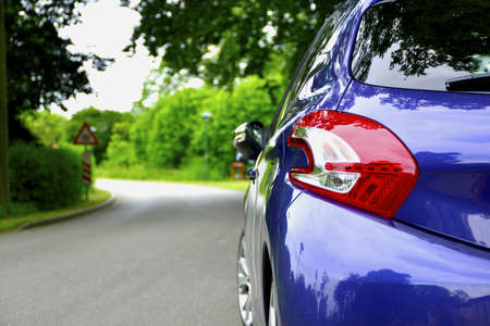 Blue Supercar On Forest Road