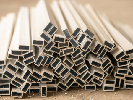 Closeup white metal square metal pipeの写真素材