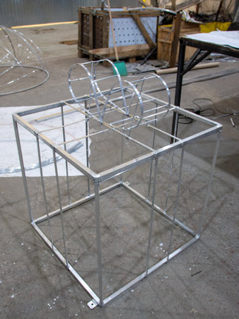 Metal structure of a chair, close-up, in a construction siteの写真素材