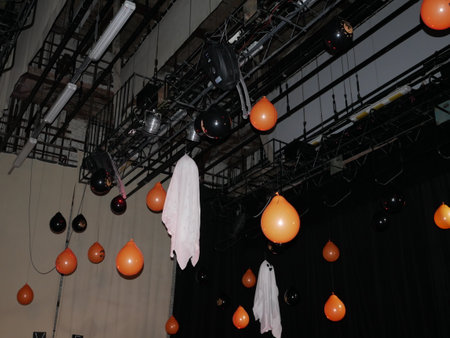 Hall decor for Halloween, balls, little ghost, pumpkinの写真素材