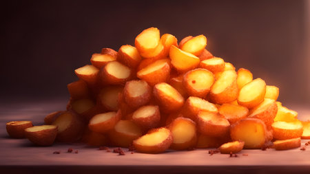 Sliced potatoes on a wooden table. Selective focus.の素材