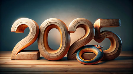 New year concept. 3D illustration. Wooden numbers of the year 2025の素材