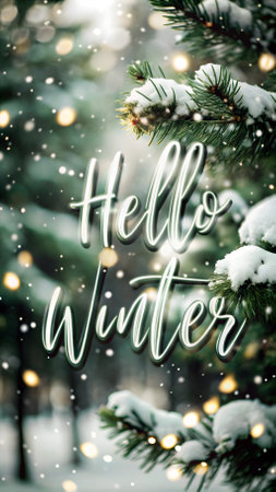 Hello winter greeting card. Merry Christmas and Happy New Year. Holidays background.の素材