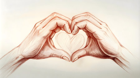 Hands in the form of heart on a white background. Vector illustration.の素材