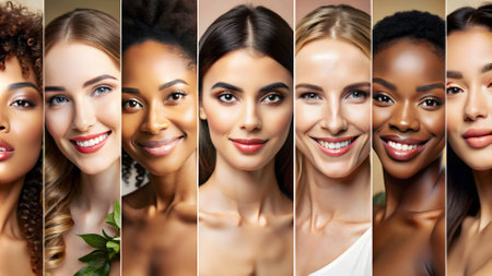 Beauty portraits of young smiling woman with healthy skin and natural make-upの素材