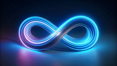 Infinity symbol, blue neon light lines, illustrationの素材