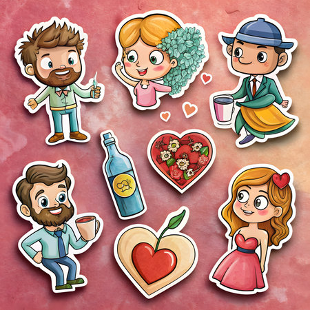Cute cartoon valentine's day stickers set. illustrationの素材