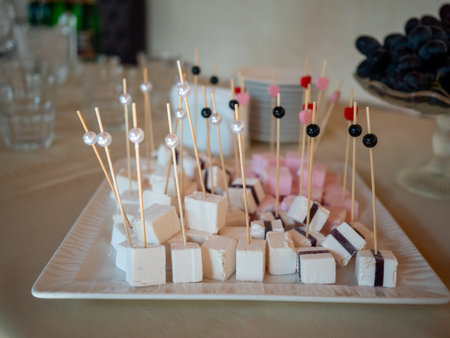 Wedding candy bar with marshmallows and candies.の写真素材