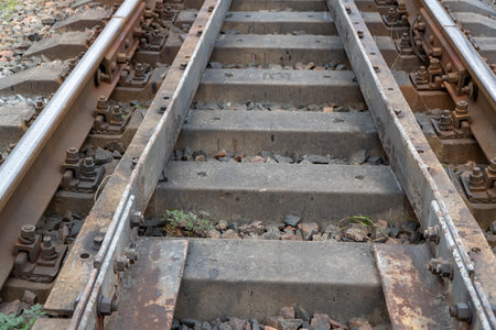 railway tracks, close-up of a railway track with metal rails