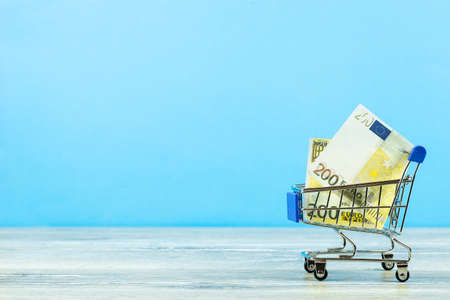 Grocery Supermarket Realistic Trolley Cart, Empty Shopping Cart for Buyer, Consumerism Concept,...