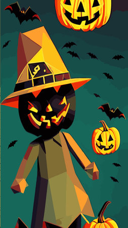 Halloween creepy vector background. Scary cartoon illustration. Horror moon, pumpkins and tombstones creepy background.のイラスト素材