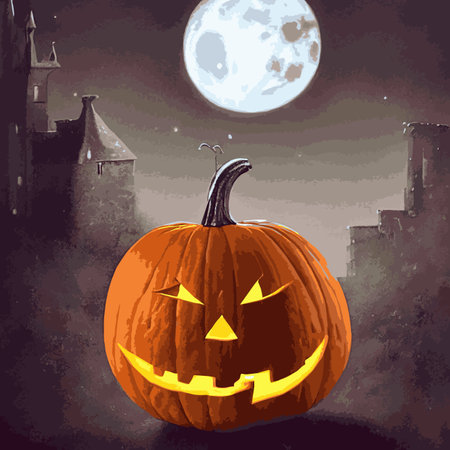 Halloween creepy vector background. Scary cartoon illustration. Horror moon, pumpkins and tombstones creepy background.のイラスト素材
