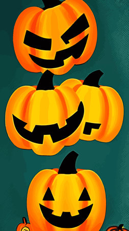 Halloween creepy vector background. Scary cartoon illustration. Horror moon, pumpkins and tombstones creepy background.のイラスト素材