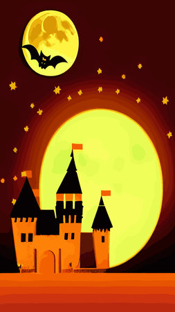 Halloween creepy vector background. Scary cartoon illustration. Horror moon, pumpkins and tombstones creepy background.のイラスト素材