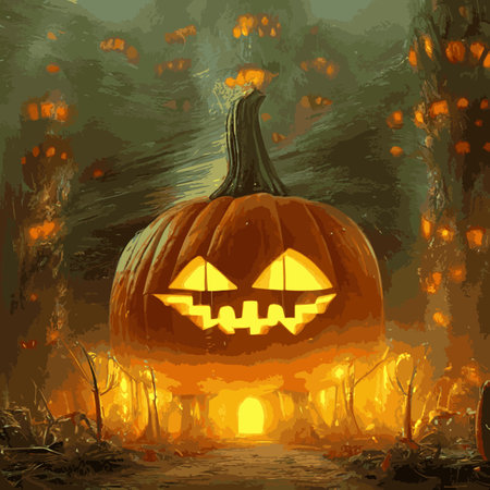 Halloween creepy vector background. Scary cartoon illustration. Horror moon, pumpkins and tombstones creepy background.のイラスト素材