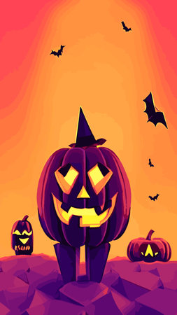 Halloween creepy vector background. Scary cartoon illustration. Horror moon, pumpkins and tombstones creepy background.のイラスト素材