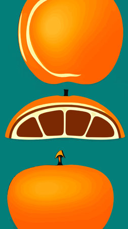orange icons set. Bright whole fruit, half, slices with leaves. Food for a healthy diet, dessert, sweet tangerine, lemonade. Elements for spring and summer design. vector illustrationのイラスト素材