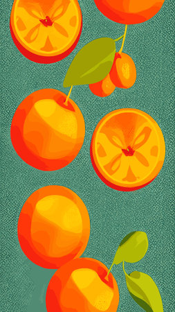 orange icons set. Bright whole fruit, half, slices with leaves. Food for a healthy diet, dessert,...