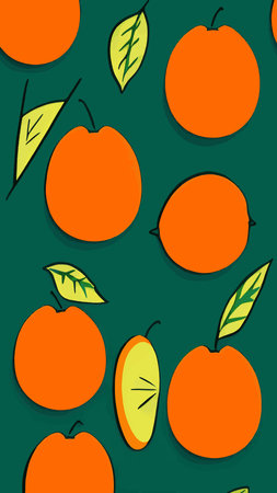 orange icons set. Bright whole fruit, half, slices with leaves. Food for a healthy diet, dessert,...