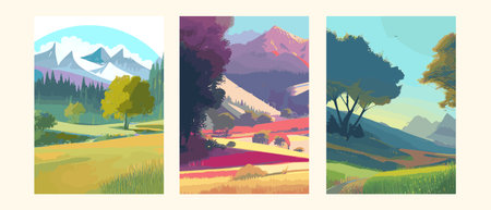 Vector illustration background of the Italian countryside. Hill landscape with pines and cypresses....