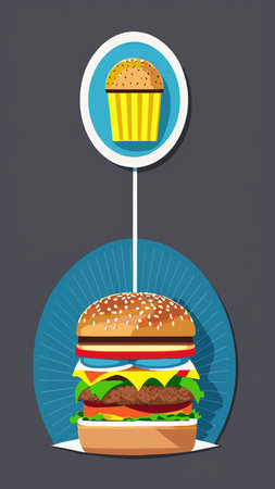 Minimal background for fast food concept. Hamburger cartoon style background. rendering illustration. Clipping path of each element included.のイラスト素材